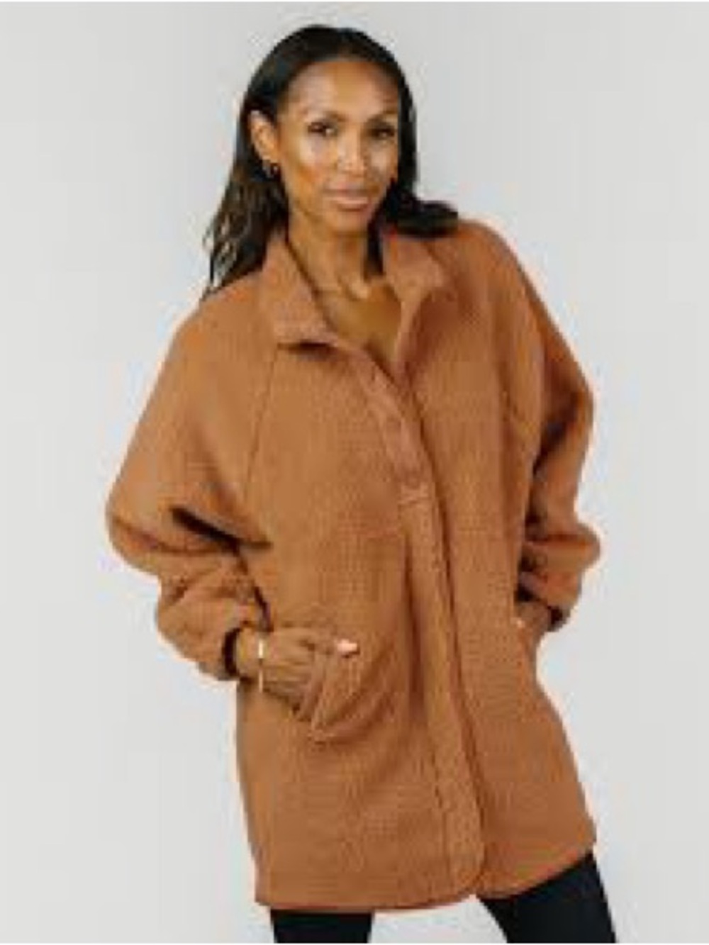 ZYIA Cozy Oversized Teddy Jacket in Camel L